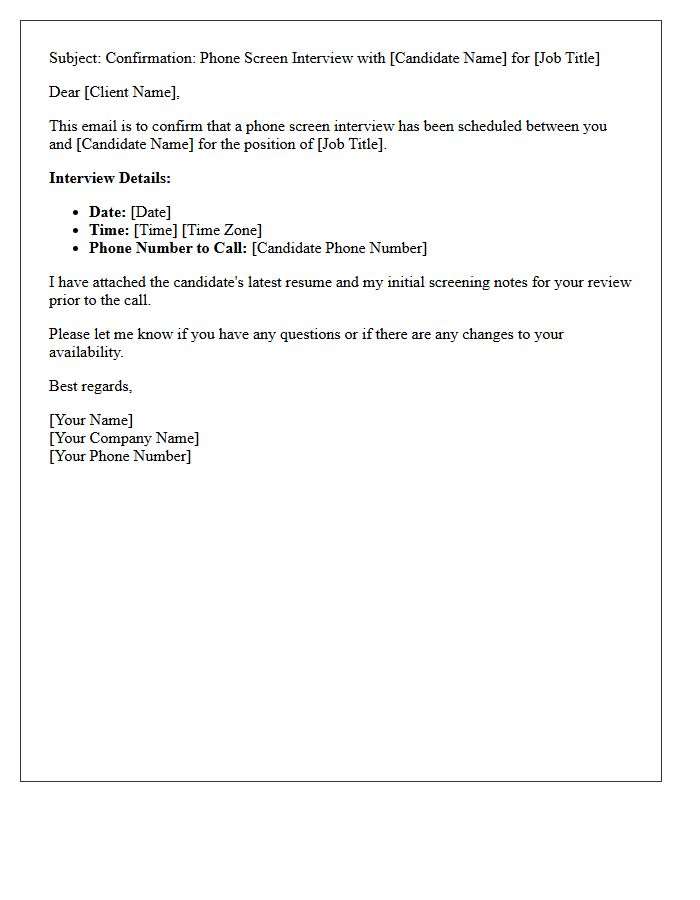 Client Confirmation Letter For Candidate Phone Screen Interview