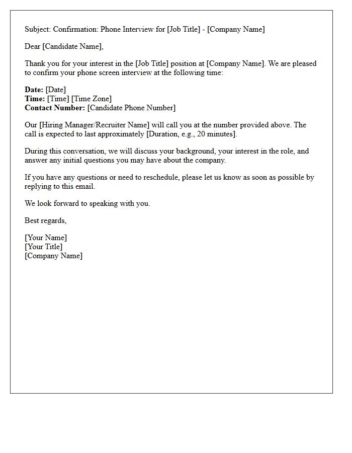 Client Phone Screen Interview Schedule Confirmation Letter