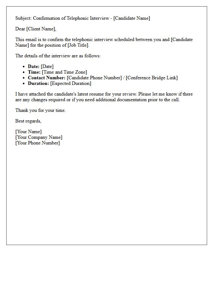 Client Telephonic Interview Schedule Confirmation Letter