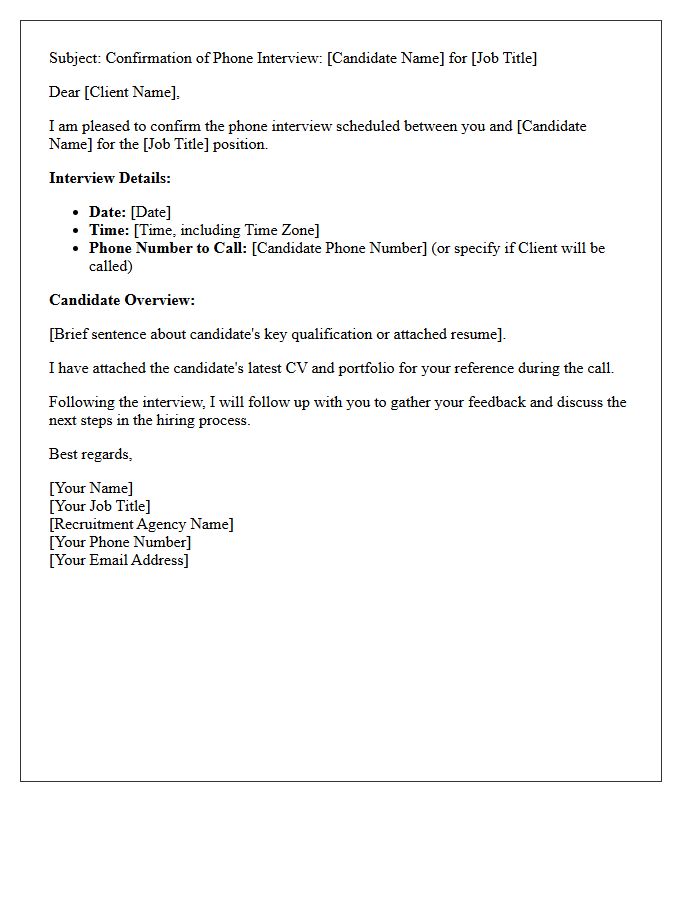 Recruitment Agency Client Phone Interview Confirmation Letter