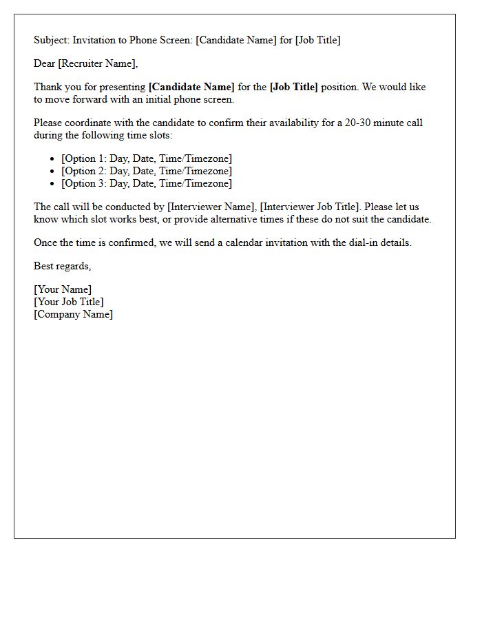 Recruitment Partner Phone Screen Arrangement Confirmation Letter