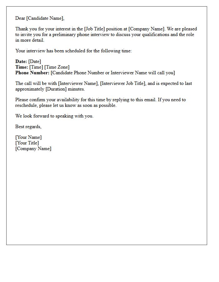 Standard Client Phone Screen Interview Confirmation Letter