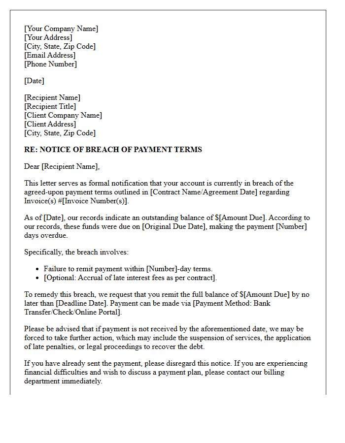 Breach of Payment Terms Notification Letter
