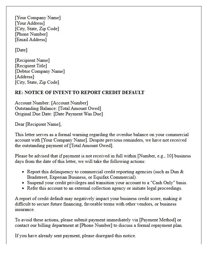 Commercial Credit Default Warning Letter