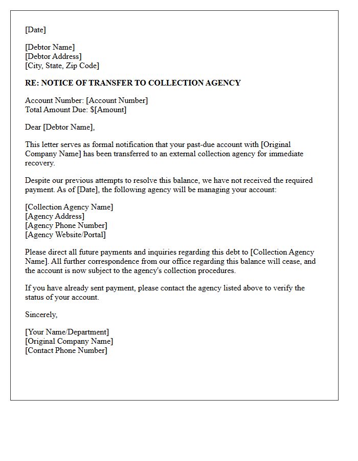 External Collection Agency Transfer Letter