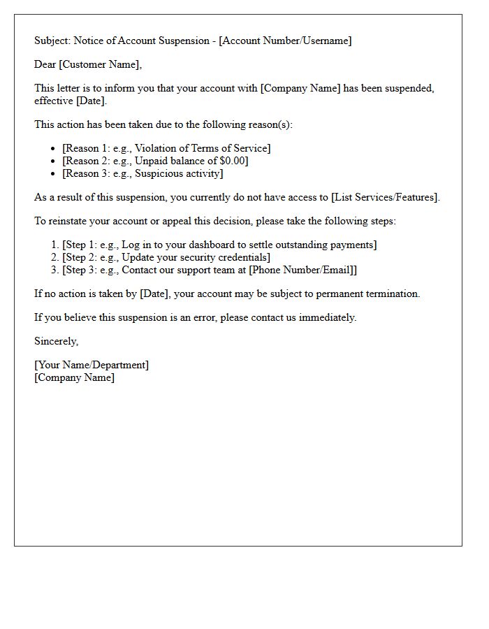 Notice of Account Suspension Letter