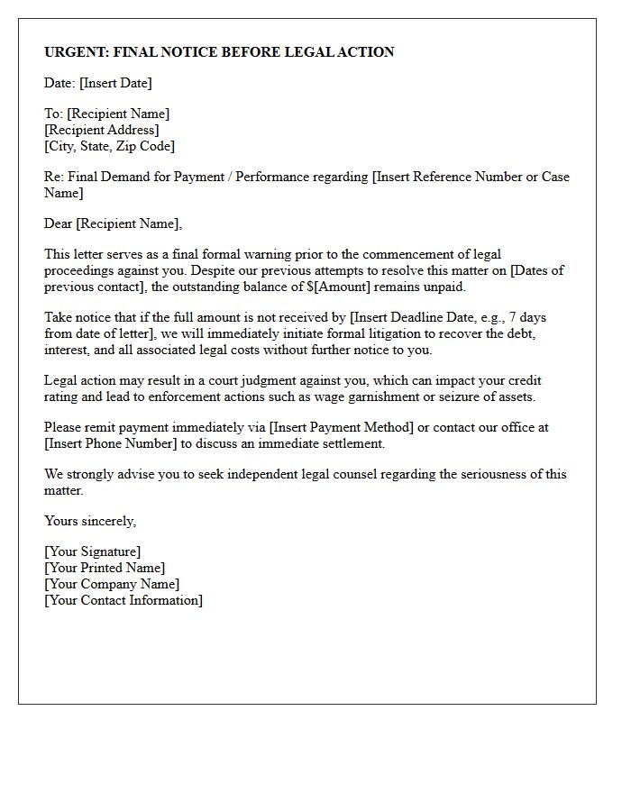 Pre-Litigation Final Warning Letter