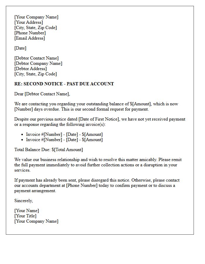 Second Notice Commercial Debt Collection Letter