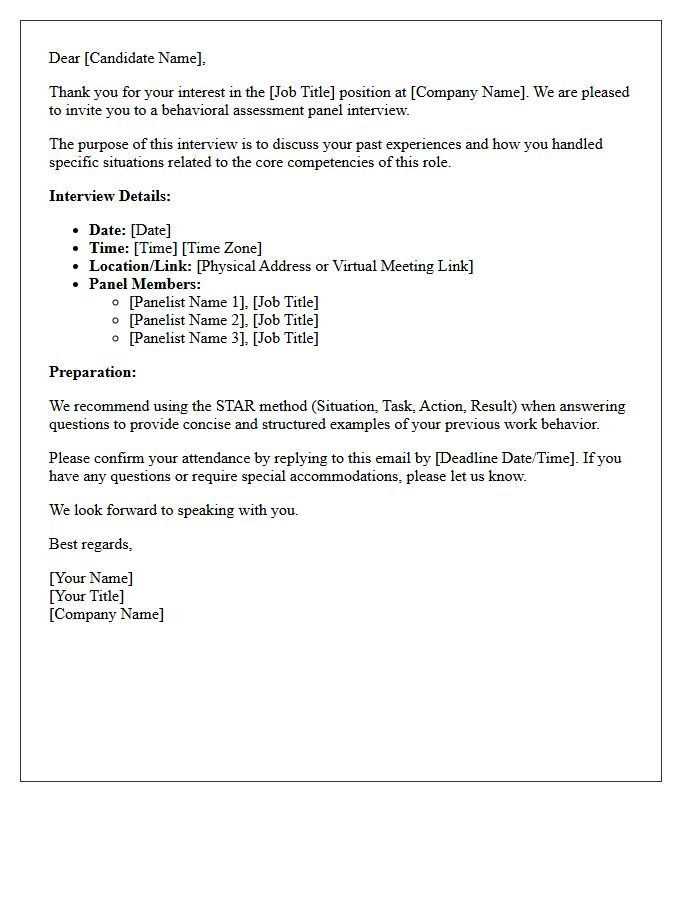 Behavioral Assessment Panel Interview Confirmation Letter
