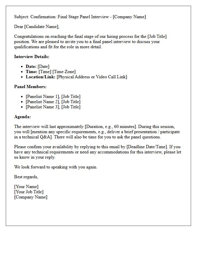 Final Stage Panel Interview Confirmation Letter