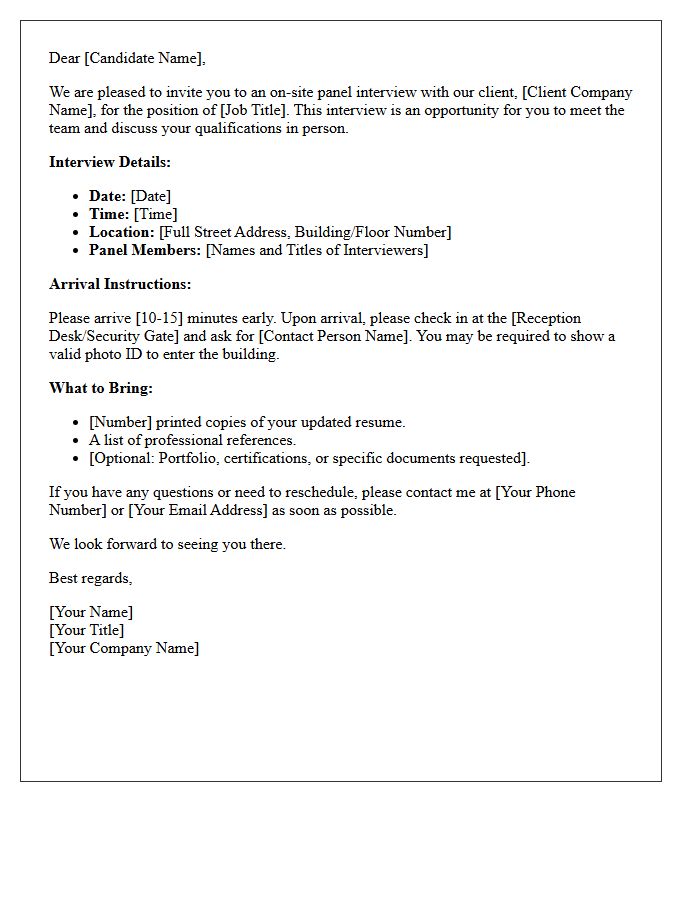 On-Site Client Panel Interview Confirmation Letter