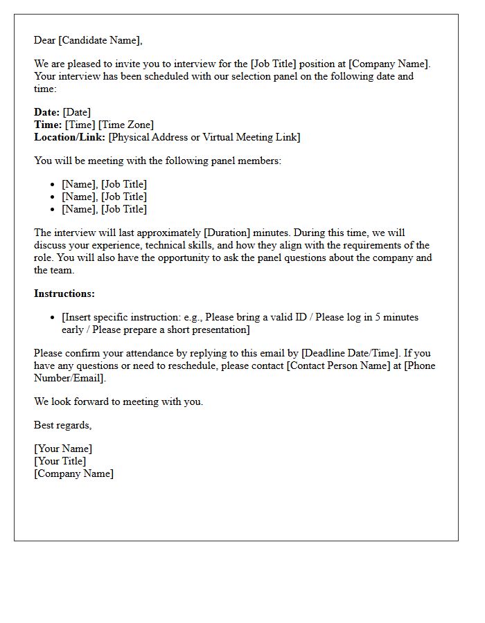 Standard Panel Interview Confirmation Letter