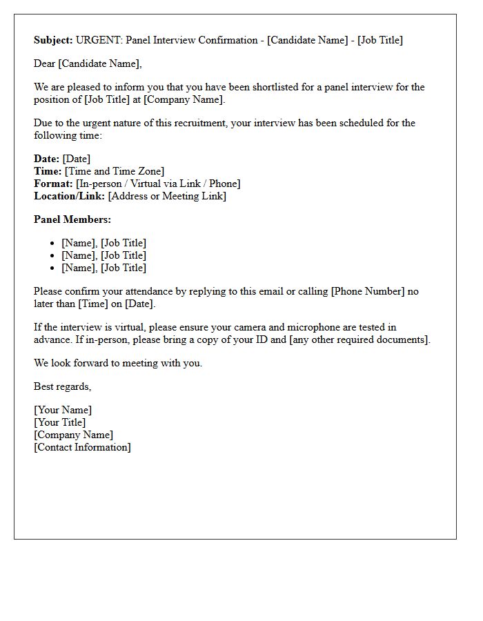 Urgent Shortlist Panel Interview Confirmation Letter