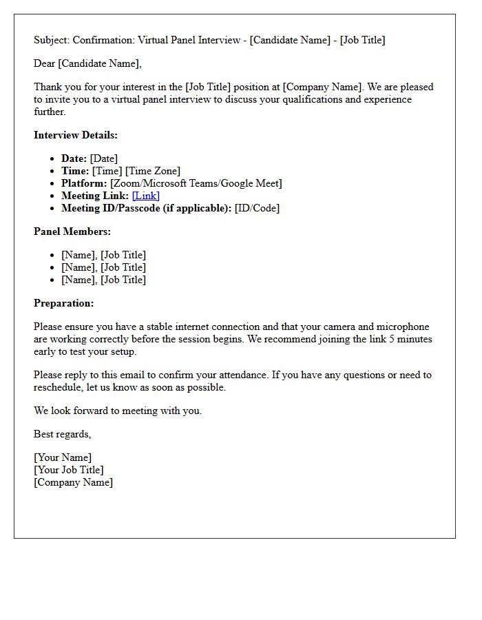 Virtual Panel Interview Confirmation Letter