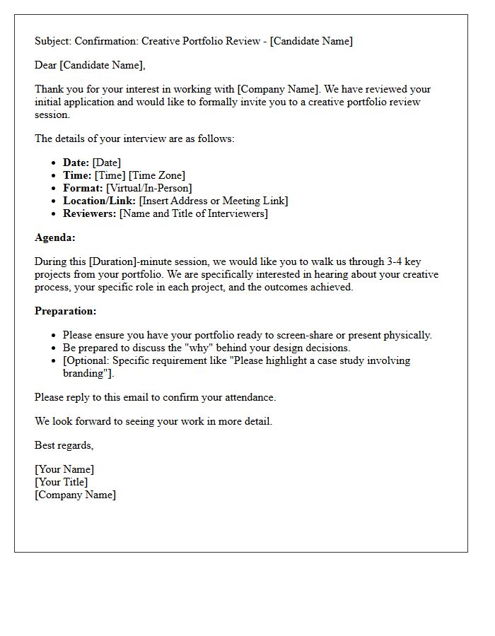 Client Direct Creative Portfolio Review Interview Confirmation Letter