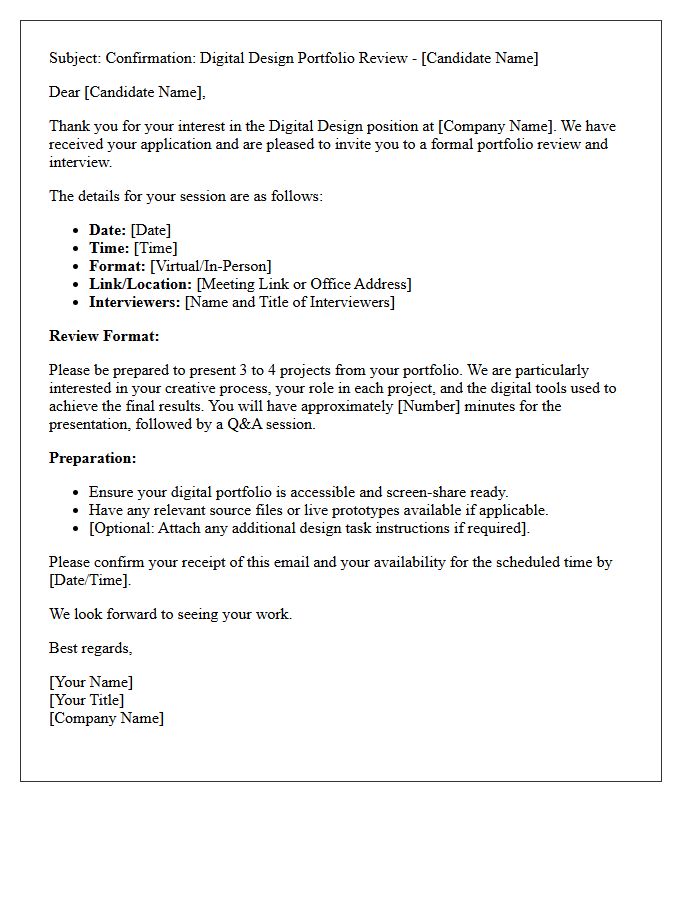 Digital Design Creative Portfolio Review Interview Confirmation Letter