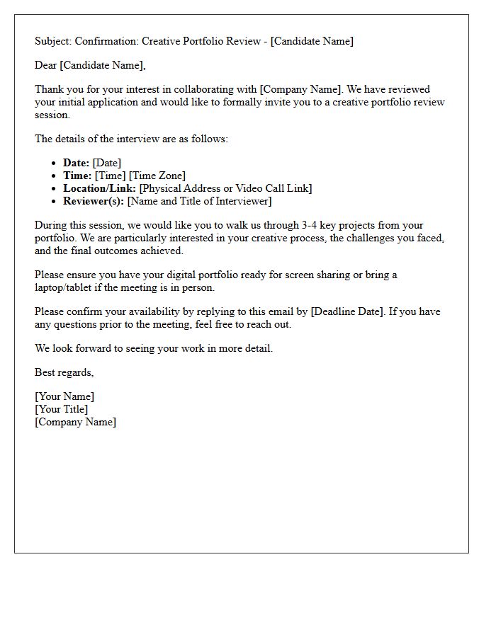 Freelance Talent Creative Portfolio Review Interview Confirmation Letter