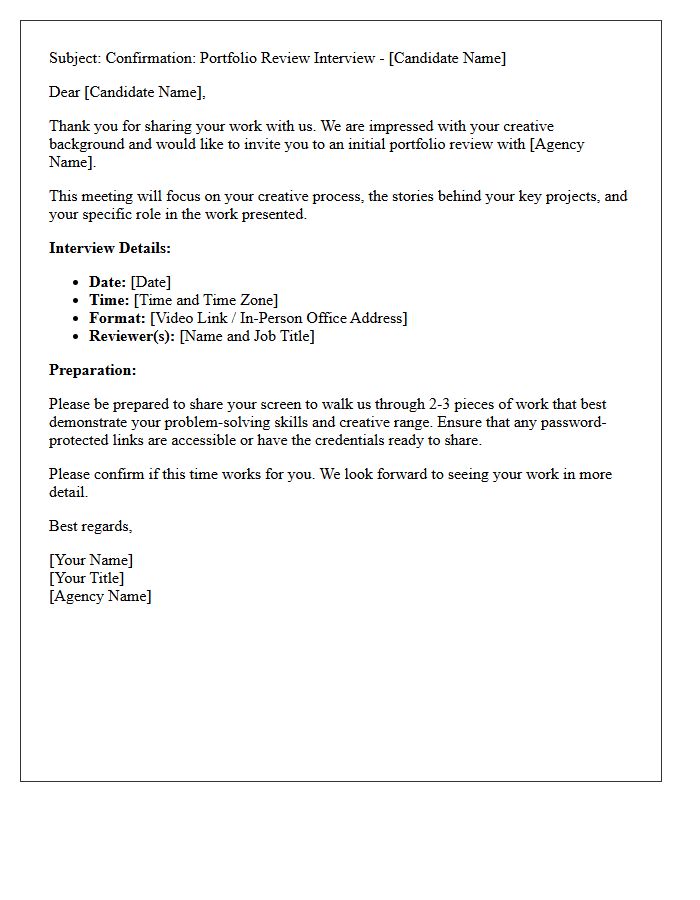 Initial Agency Creative Portfolio Review Interview Confirmation Letter