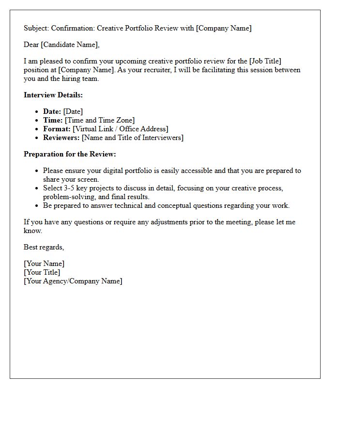 Recruiter Assisted Creative Portfolio Review Interview Confirmation Letter