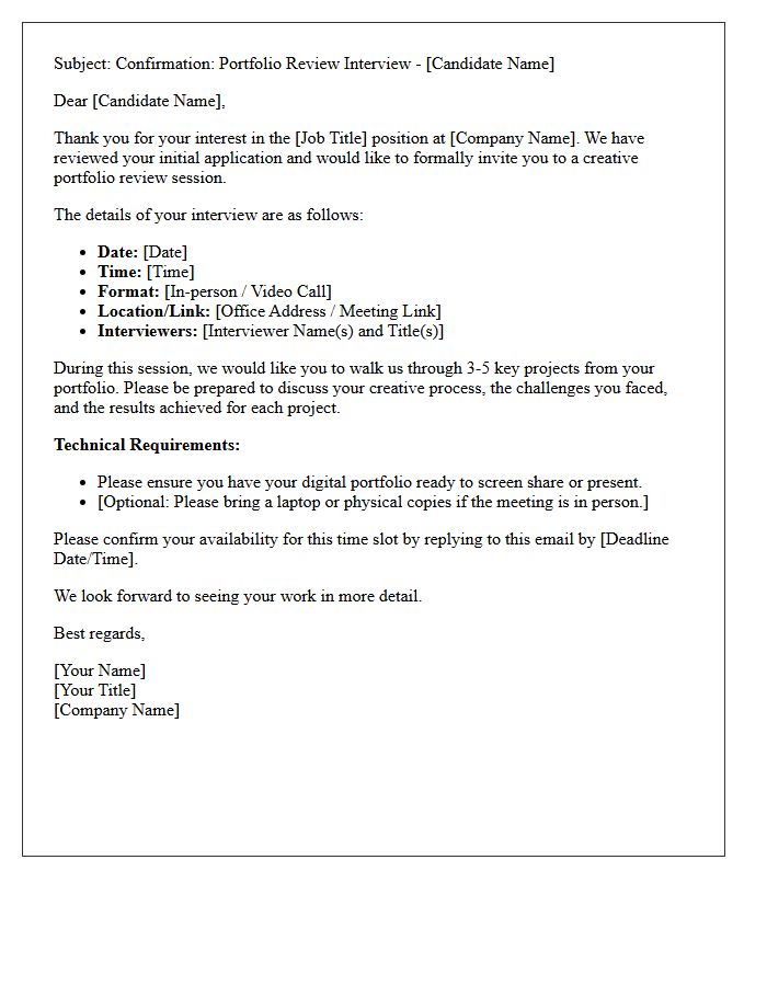 Standard Creative Portfolio Review Interview Confirmation Letter