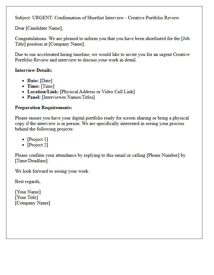 Urgent Shortlist Creative Portfolio Review Interview Confirmation Letter
