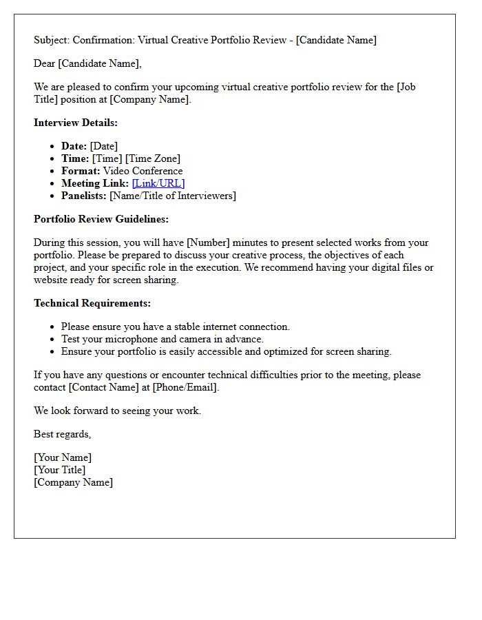 Virtual Creative Portfolio Review Interview Confirmation Letter