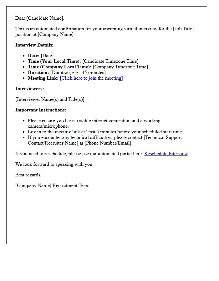 Automated System Cross-Timezone Virtual Interview Confirmation Letter