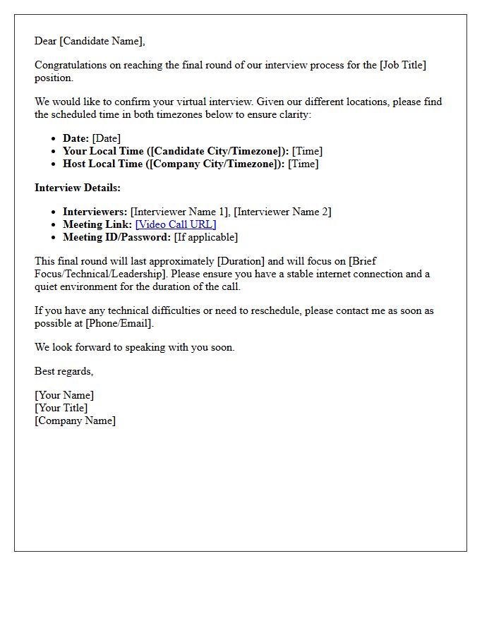 Final Round Cross-Timezone Virtual Interview Confirmation Letter