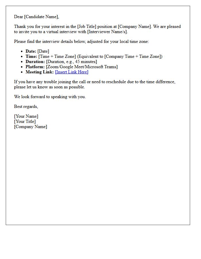 Hiring Manager Cross-Timezone Virtual Interview Confirmation Letter