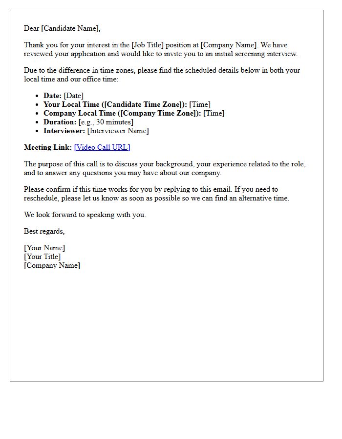 Initial Screening Cross-Timezone Virtual Interview Confirmation Letter