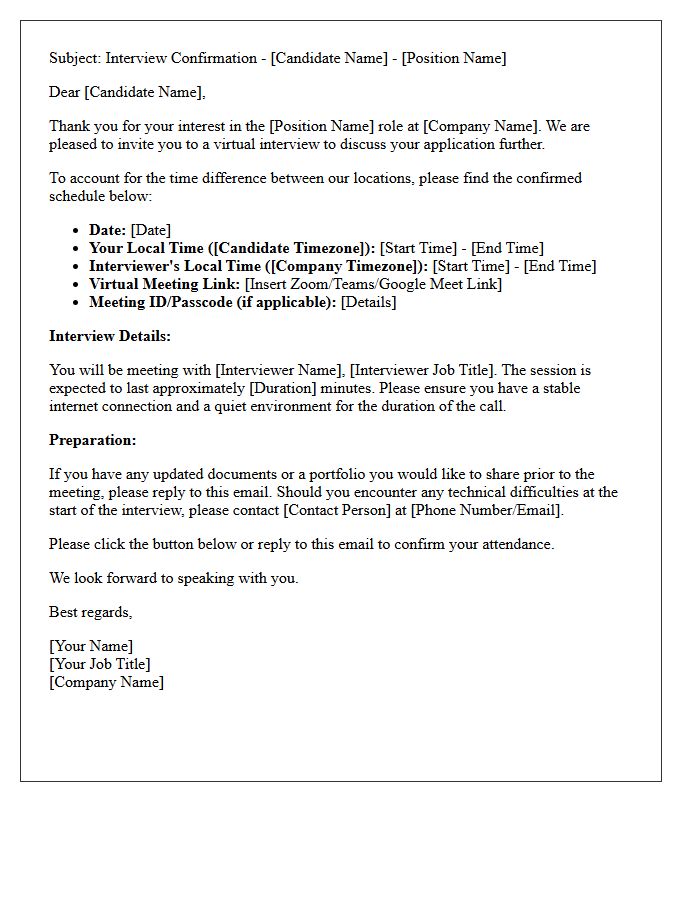 International Candidate Cross-Timezone Virtual Interview Confirmation Letter