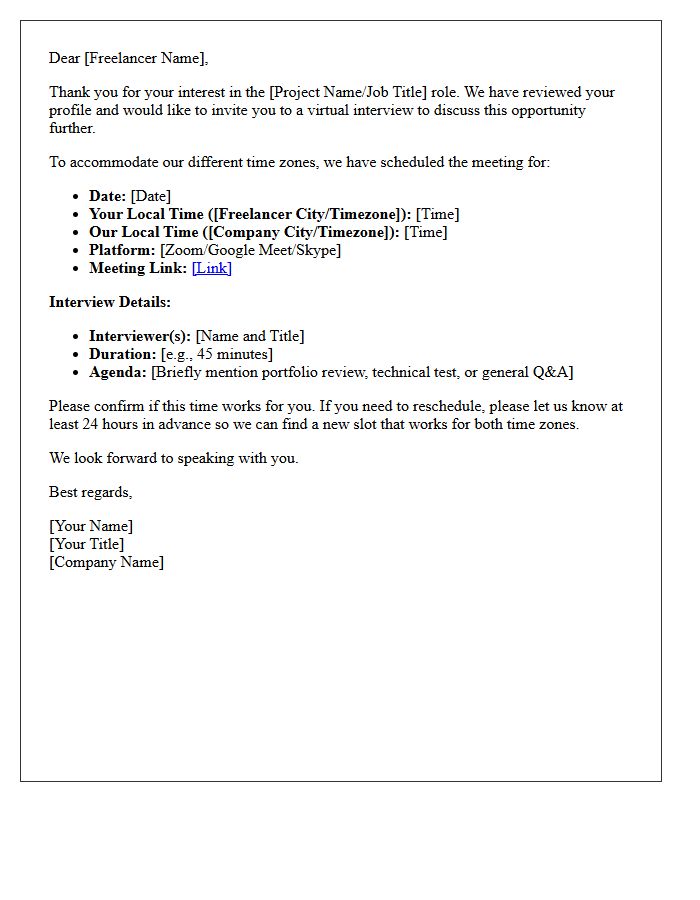 Remote Freelancer Cross-Timezone Virtual Interview Confirmation Letter