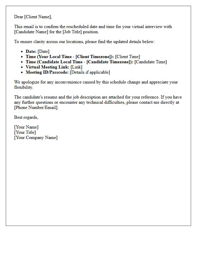Rescheduled Client Cross-Timezone Virtual Interview Confirmation Letter