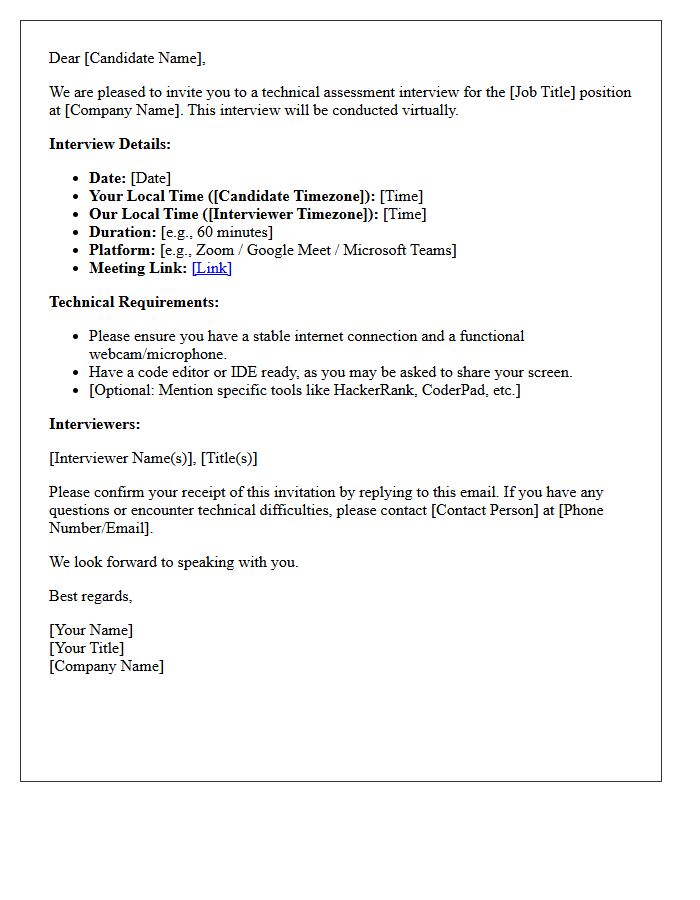 Technical Assessment Cross-Timezone Virtual Interview Confirmation Letter