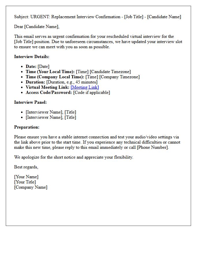 Urgent Replacement Cross-Timezone Virtual Interview Confirmation Letter
