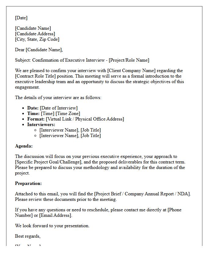 Executive Contract Role Client Interview Confirmation Letter