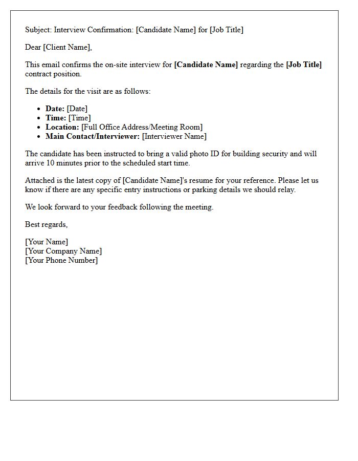 On-Site Contract Role Client Interview Confirmation Letter