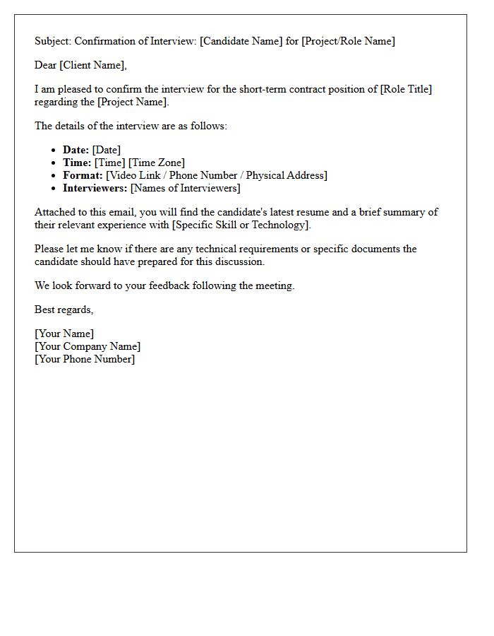 Short-Term Contract Role Client Interview Confirmation Letter