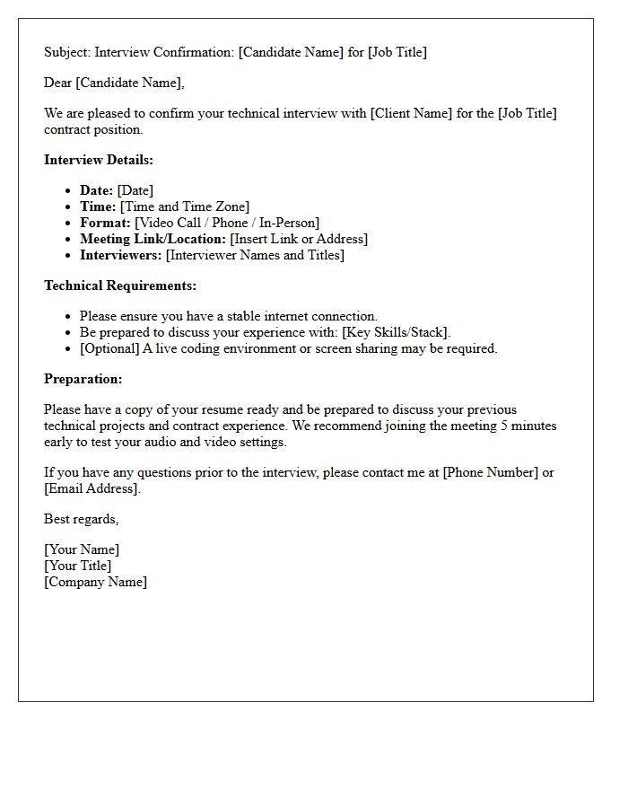 Technical Contract Role Client Interview Confirmation Letter