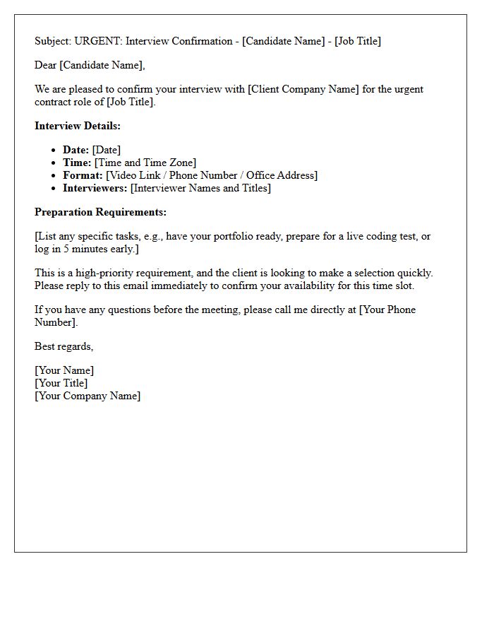 Urgent Contract Role Client Interview Confirmation Letter