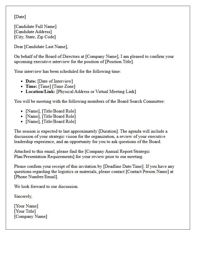 Board Of Directors Executive Interview Confirmation Letter