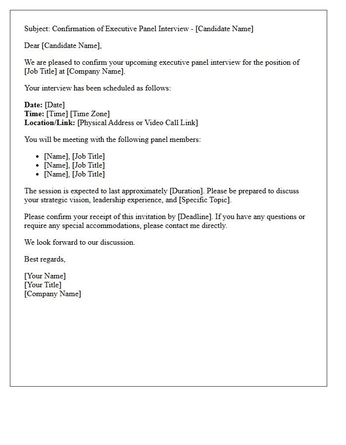 Executive Panel Interview Schedule Confirmation Letter