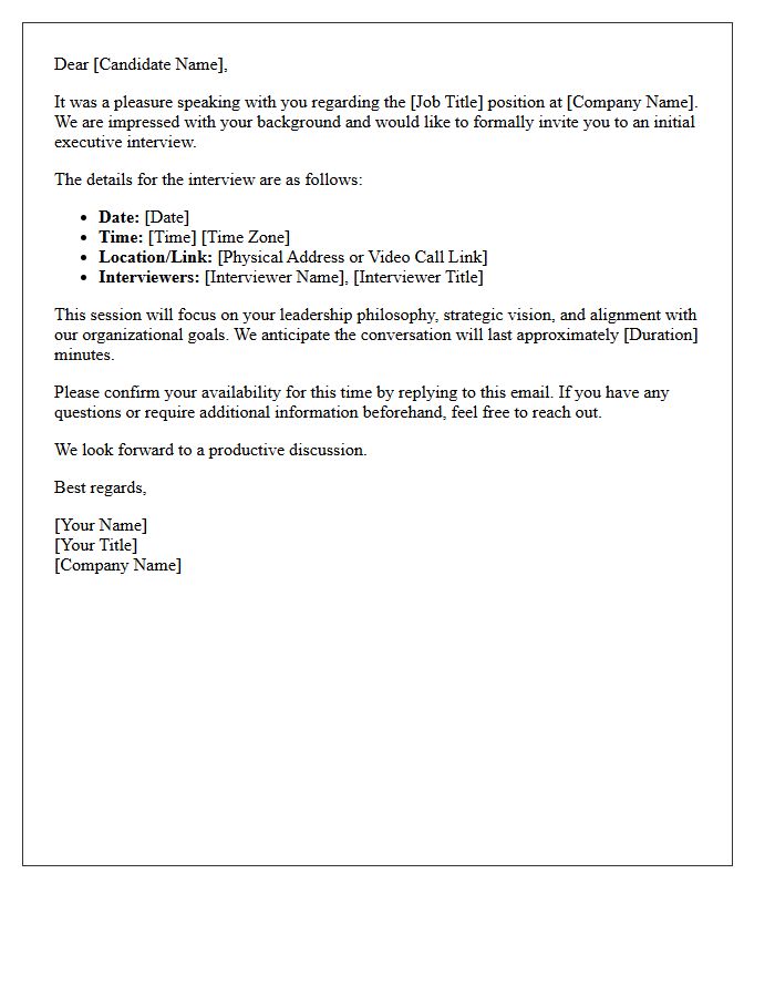 Initial Executive Interview Confirmation Letter