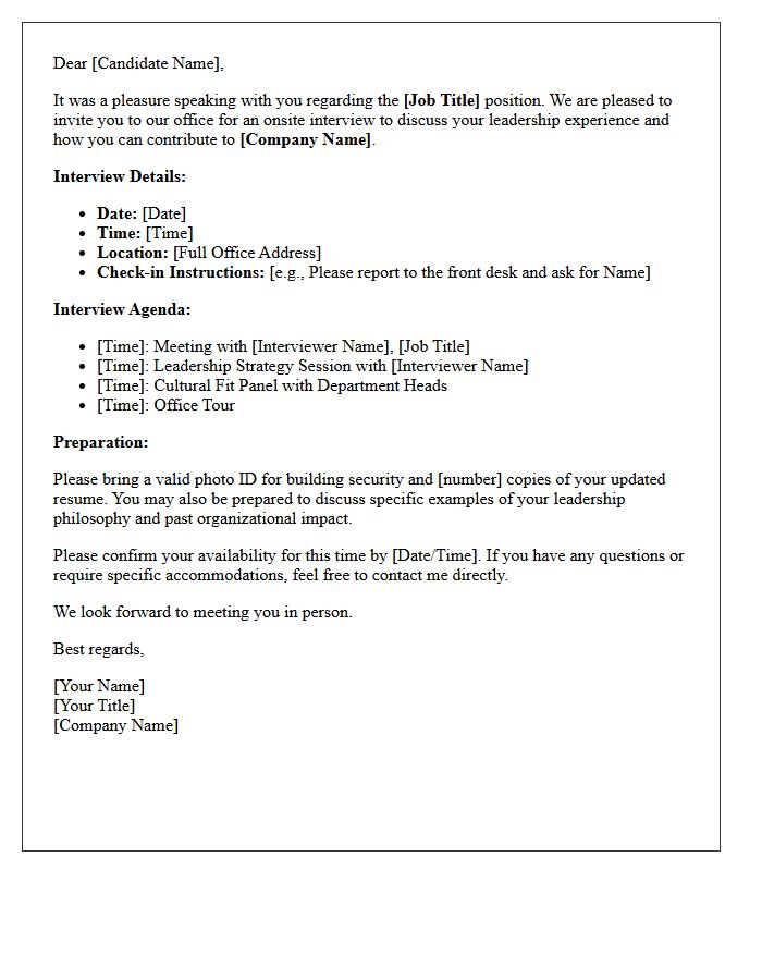 Onsite Leadership Role Interview Confirmation Letter