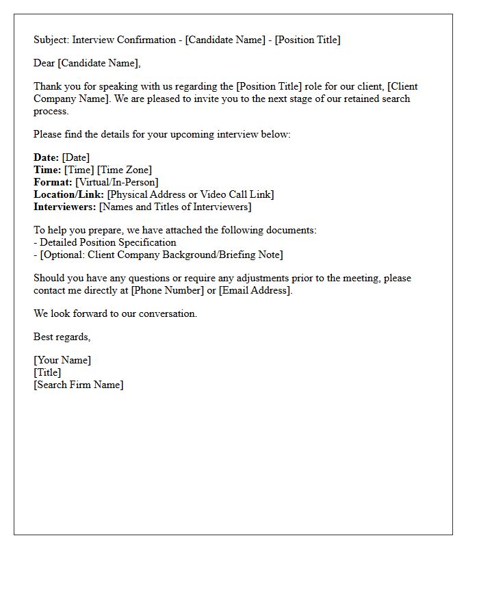 Retained Search Candidate Interview Confirmation Letter