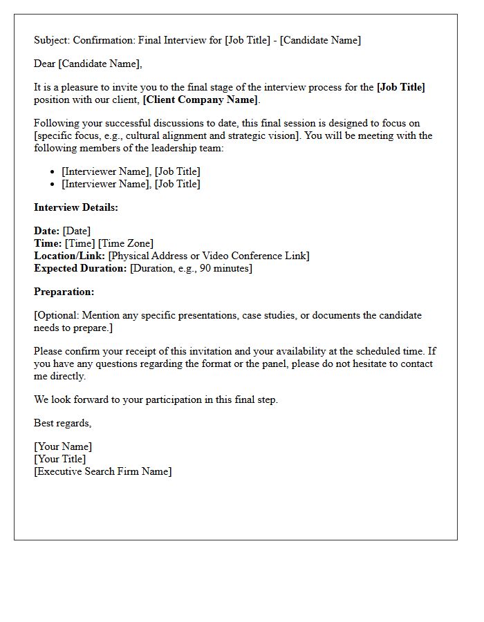 Retained Search Final Stage Interview Confirmation Letter