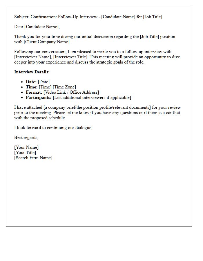 Retained Search Follow-Up Interview Confirmation Letter