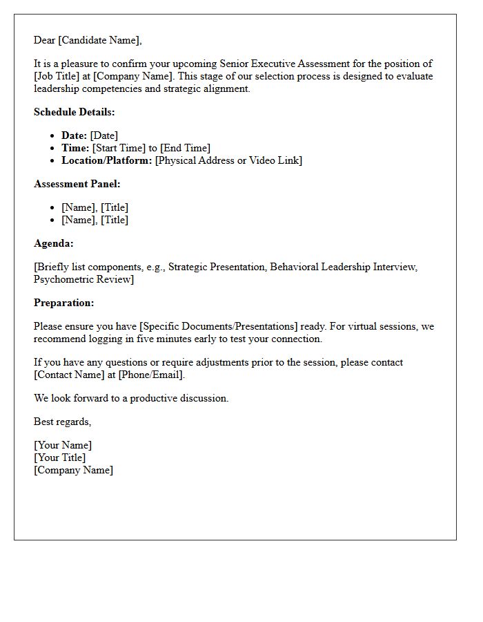 Senior Executive Assessment Interview Confirmation Letter