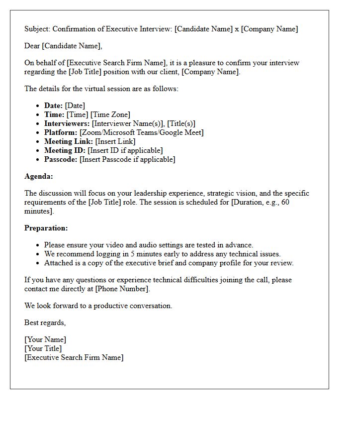 Virtual Executive Search Interview Confirmation Letter