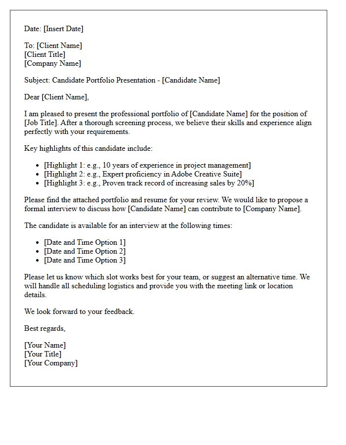 Candidate Portfolio Presentation and Client Interview Letter